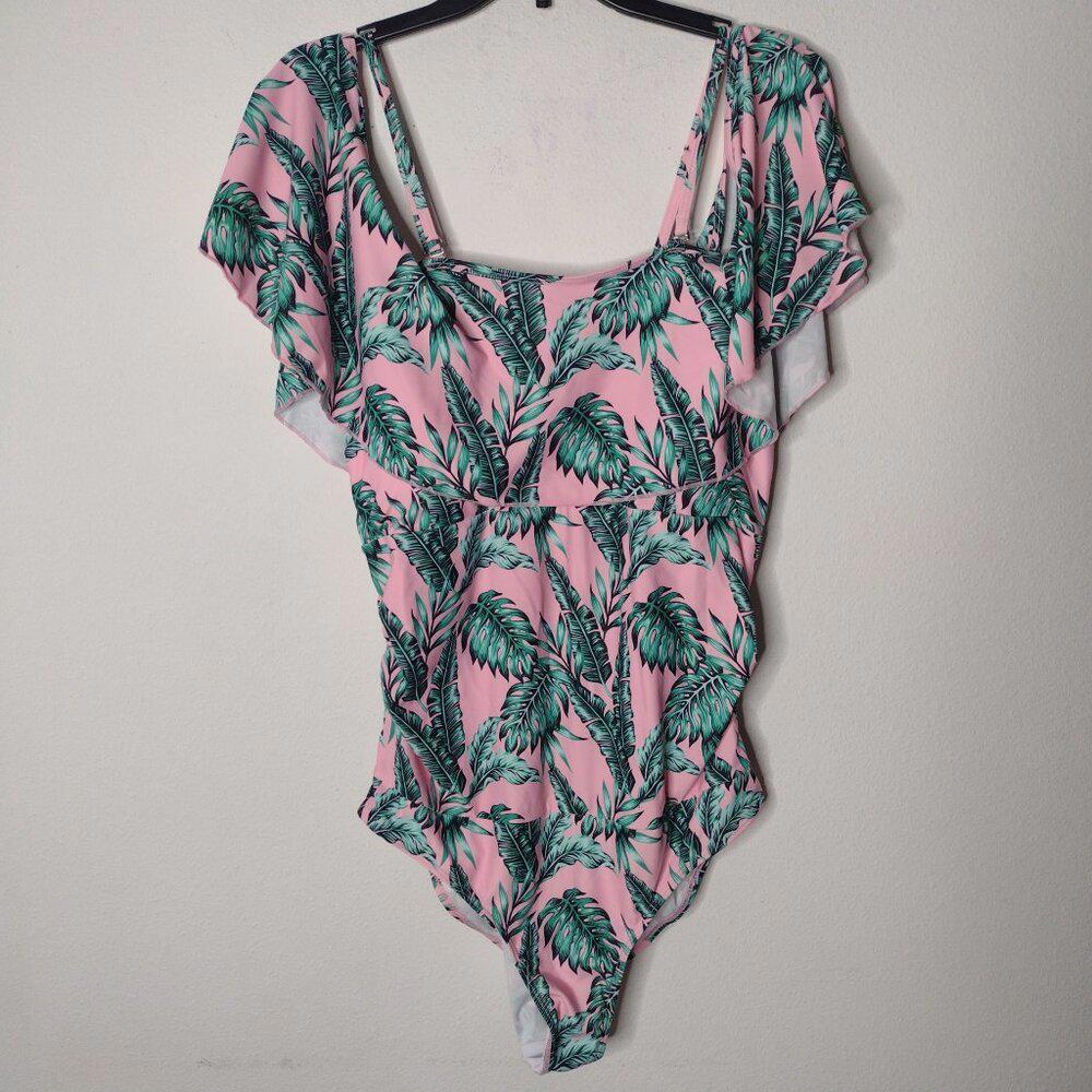 NWT Jinyongxin Women's Pink Tropical/Maternity One-Piece Swimsuit Size XL
